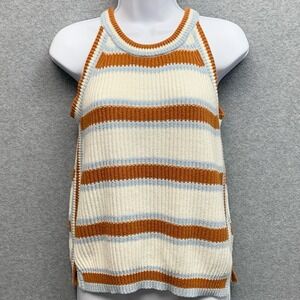 Freshman 1996 Cropped Tank Top Sweater Size Small White Blue Brown Stripe